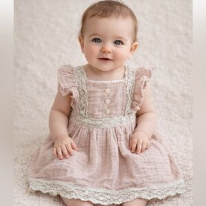European Muslin Pink Lace Baby Dress